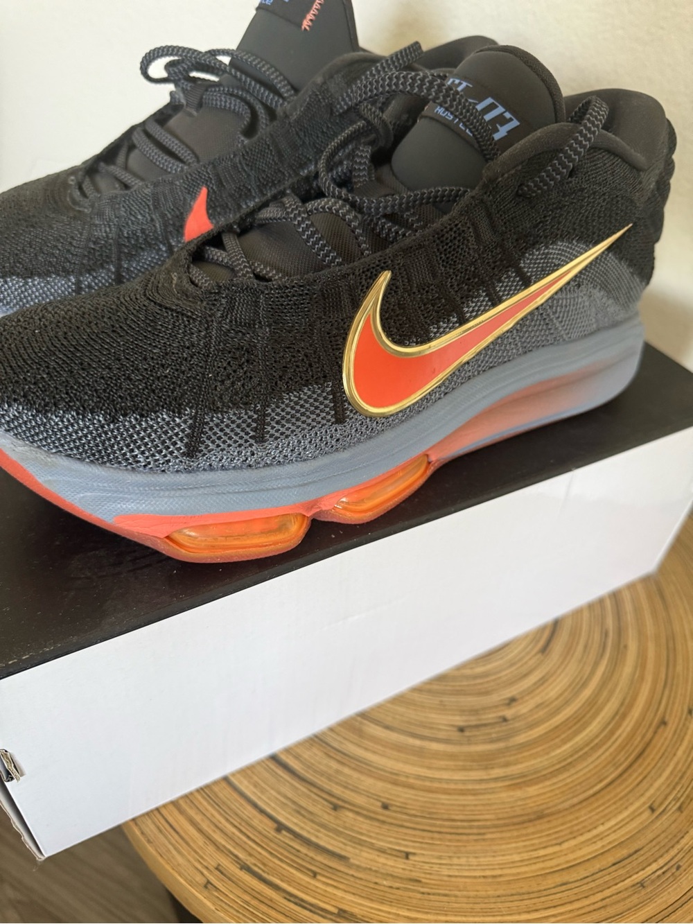 Nike Mens Black and Orange Gold-Trim Air Cushion Sneakers